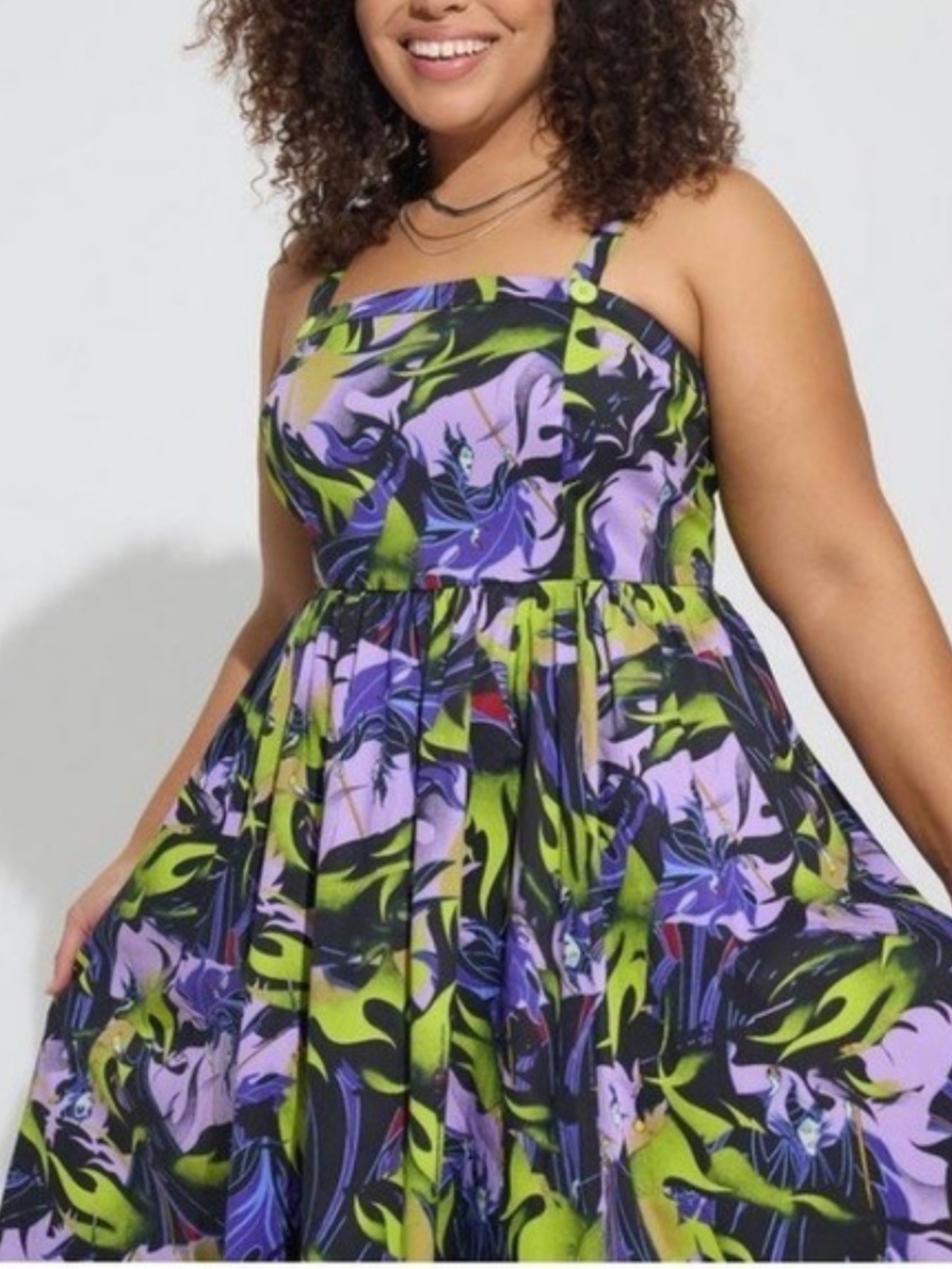 torrid maleficent Sleeping beauty VILLAINS Floral Fit-and-Flare Mid Dress